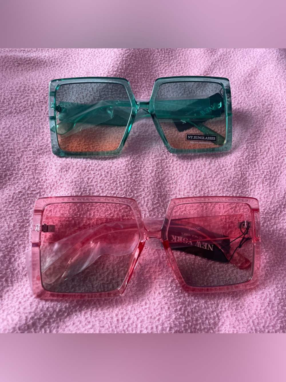 Trendy Oversized Square Sunglasses - Pink & Teal